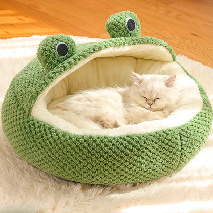 Winter Warm Dog Cat Nest Den - Plush Semi-Enclosed Frog Mattress - My Pet Serenity