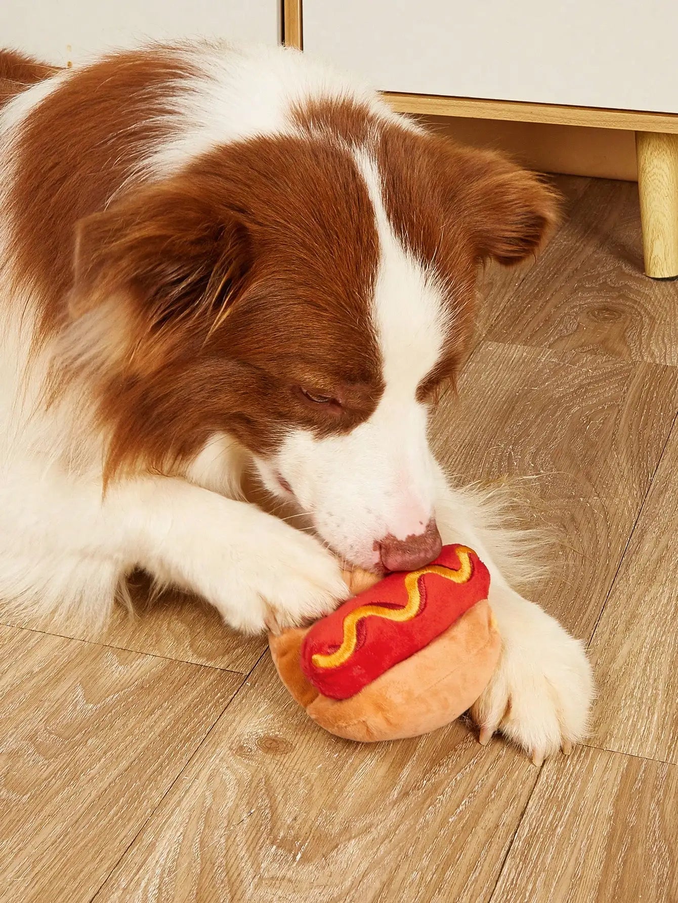 Dog Chew Toy Plush Squeaky Hot Dog Design Durable Interactive Teething Toy - My Pet Serenity