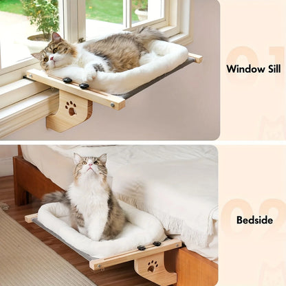 Adjustable Cat Window Perch with Fleece Hammock, Wall/Ceiling Mount - My Pet Serenity