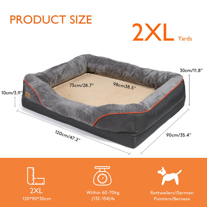 Large orthopedic memory foam dog bed with bolster and waterproof - My Pet Serenity