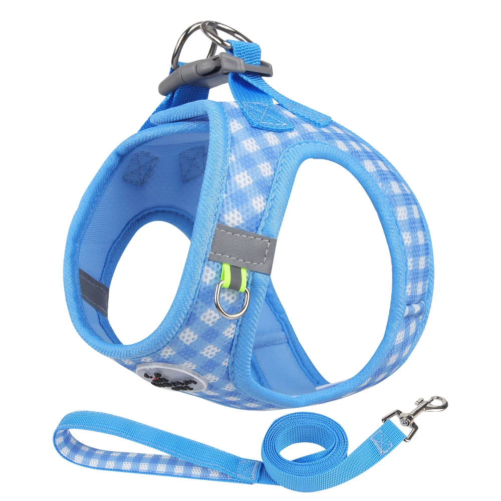 Checkered Pet Harness and Leash Set for Small Dogs & Cats, Breathable - My Pet Serenity