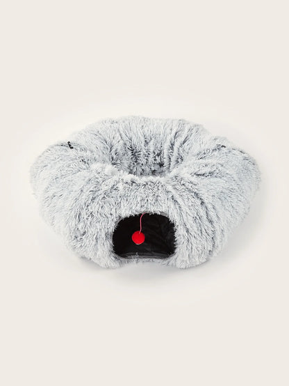 Winter Plush Cat Bed with Tunnel for Indoor Cats - Donut Peephole - My Pet Serenity