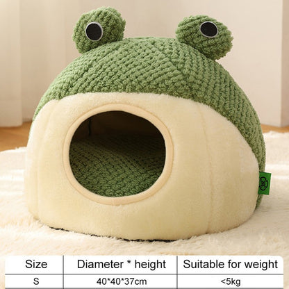 Winter Warm Dog Cat Nest Den - Plush Semi-Enclosed Frog Mattress - My Pet Serenity
