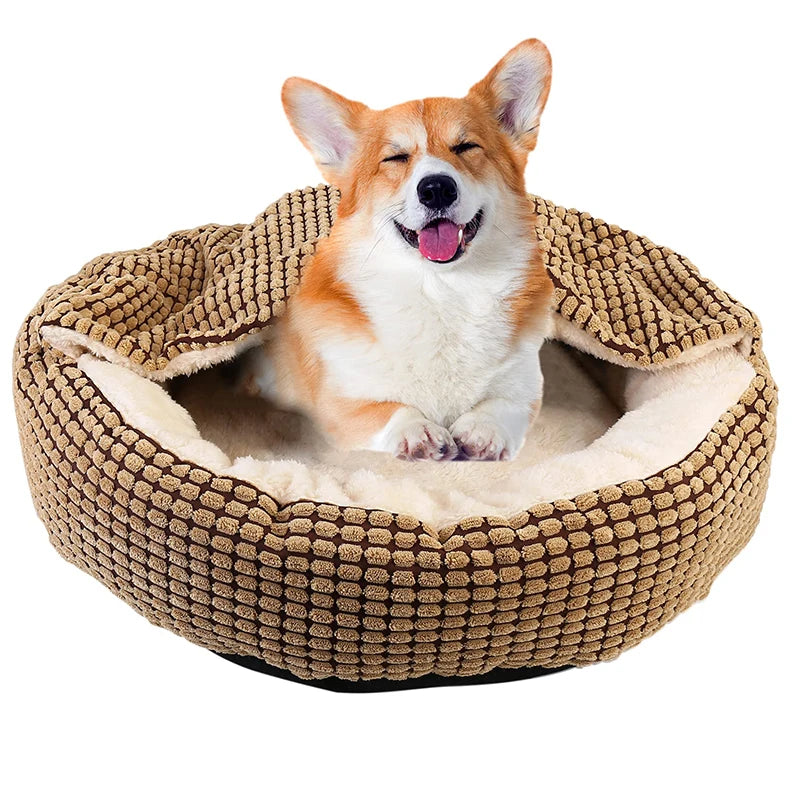 Hooded Orthopedic Donut Dog Bed Fluffy Washable Non-Slip Calming Cave - My Pet Serenity
