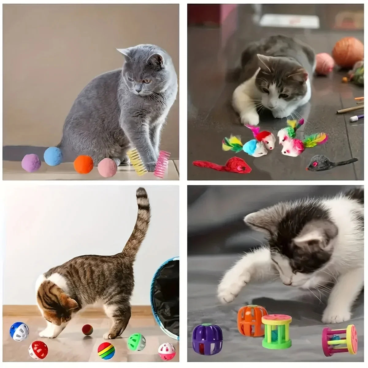 Cat Toys Mix Pack (56/28/14 pcs): Plastic & Plush for Multiple Cats - My Pet Serenity