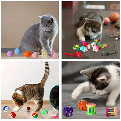 Cat Toys Mix Pack (56/28/14 pcs): Plastic & Plush for Multiple Cats - My Pet Serenity