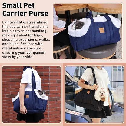 Small Dog Carrier Tote Winter Fleece, Harness Clip, Waterproof Bag - My Pet Serenity