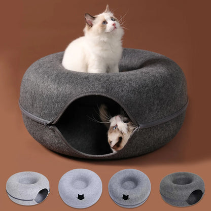 Cat Tunnel Bed - Interactive Felt Indoor Toy for Cats and Kittens - My Pet Serenity