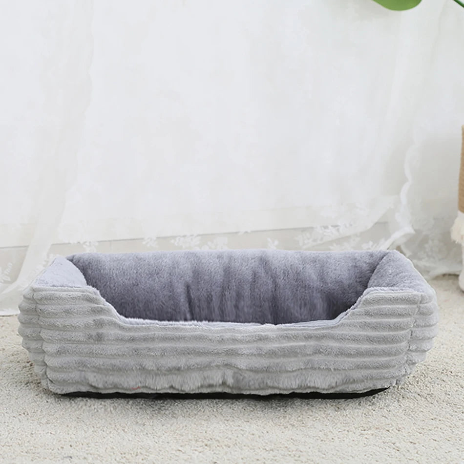 Square Plush Dog Cat Bed - Medium/Small Calming Kennel Sofa Cushion - My Pet Serenity