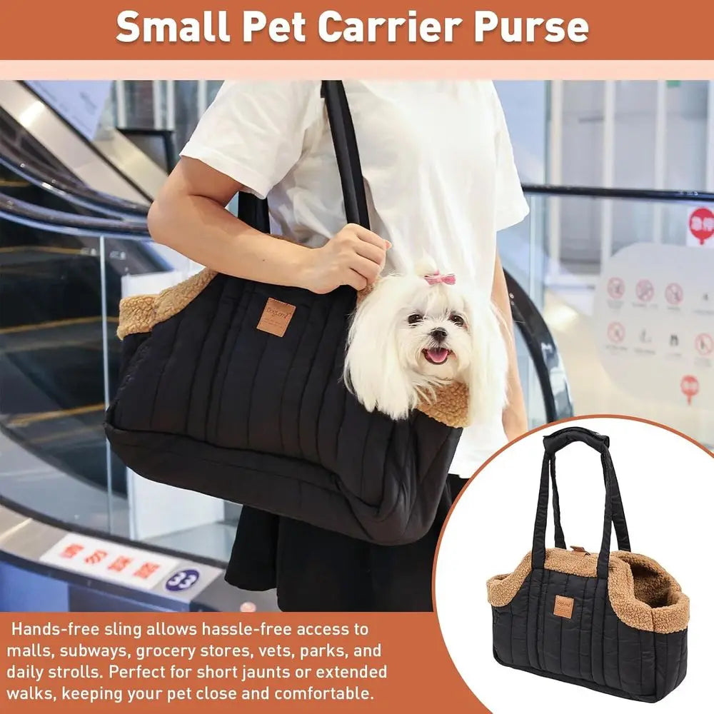 Small Dog Carrier Tote Winter Fleece, Harness Clip, Waterproof Bag - My Pet Serenity
