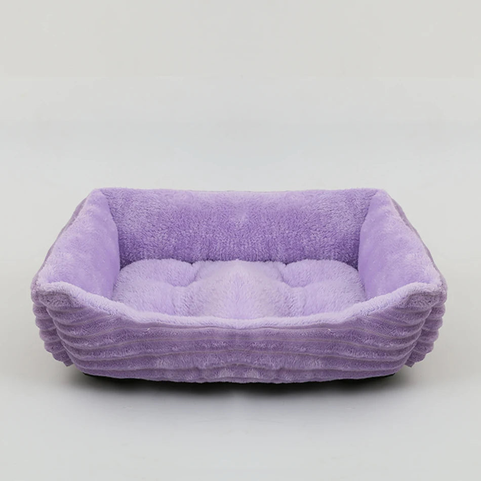 Square Plush Dog Cat Bed - Medium/Small Calming Kennel Sofa Cushion - My Pet Serenity