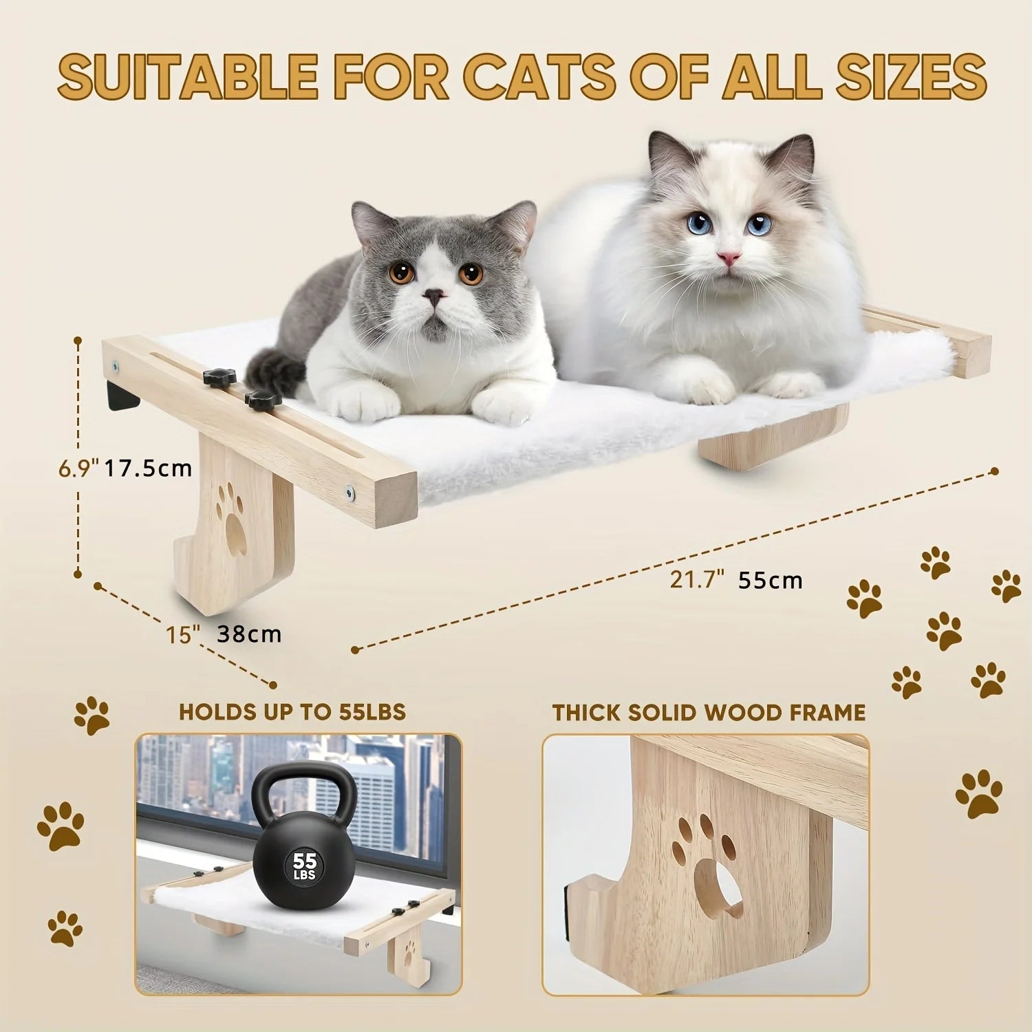 Adjustable Cat Window Perch with Fleece Hammock, Wall/Ceiling Mount - My Pet Serenity