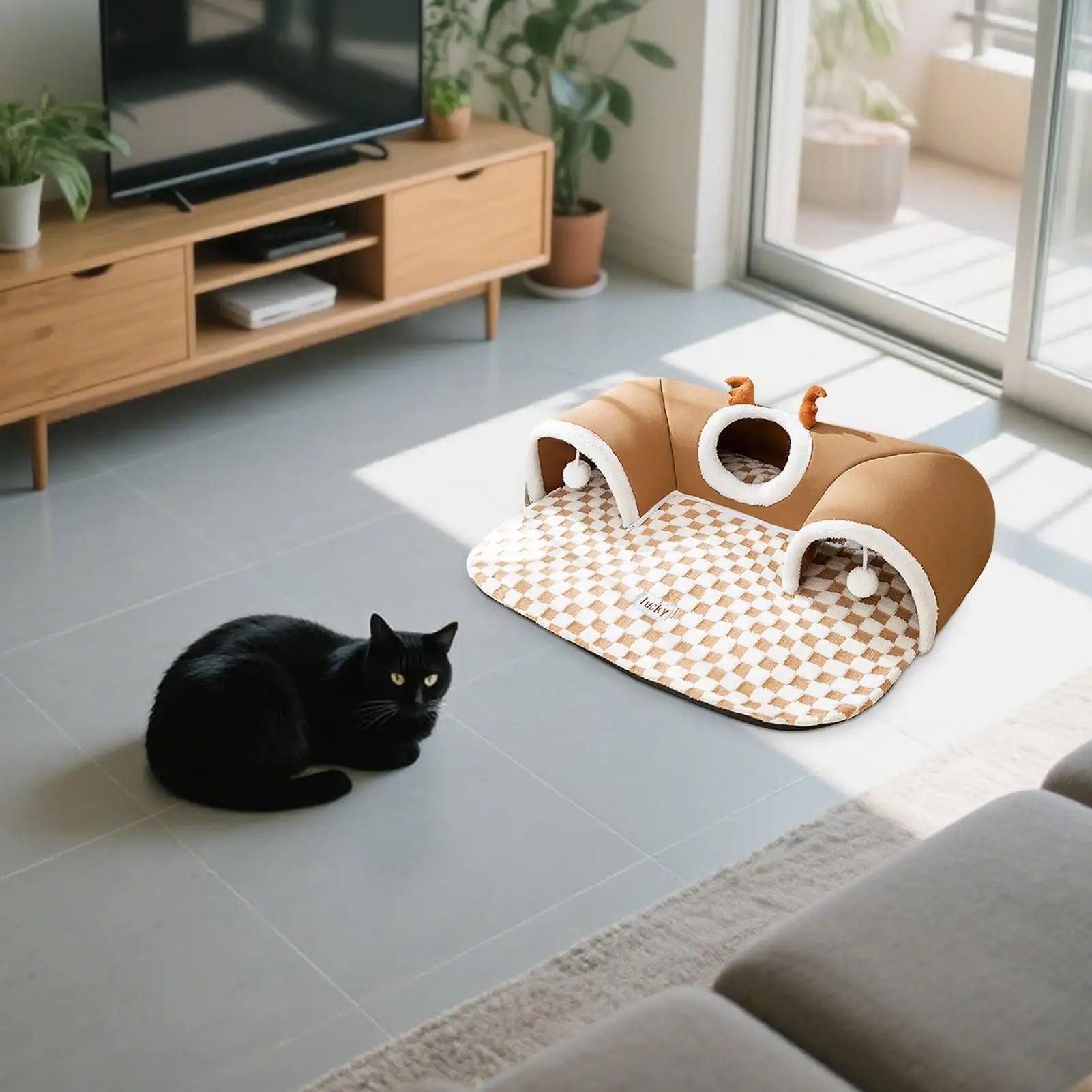 Cat Bed, Foldable Play Tunnel & Tent with Plush Mat – Indoor Hideaway - My Pet Serenity