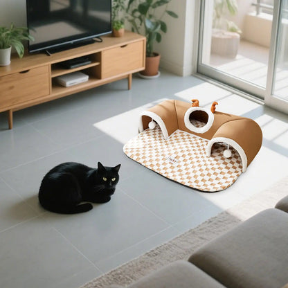 Cat Bed, Foldable Play Tunnel & Tent with Plush Mat – Indoor Hideaway - My Pet Serenity