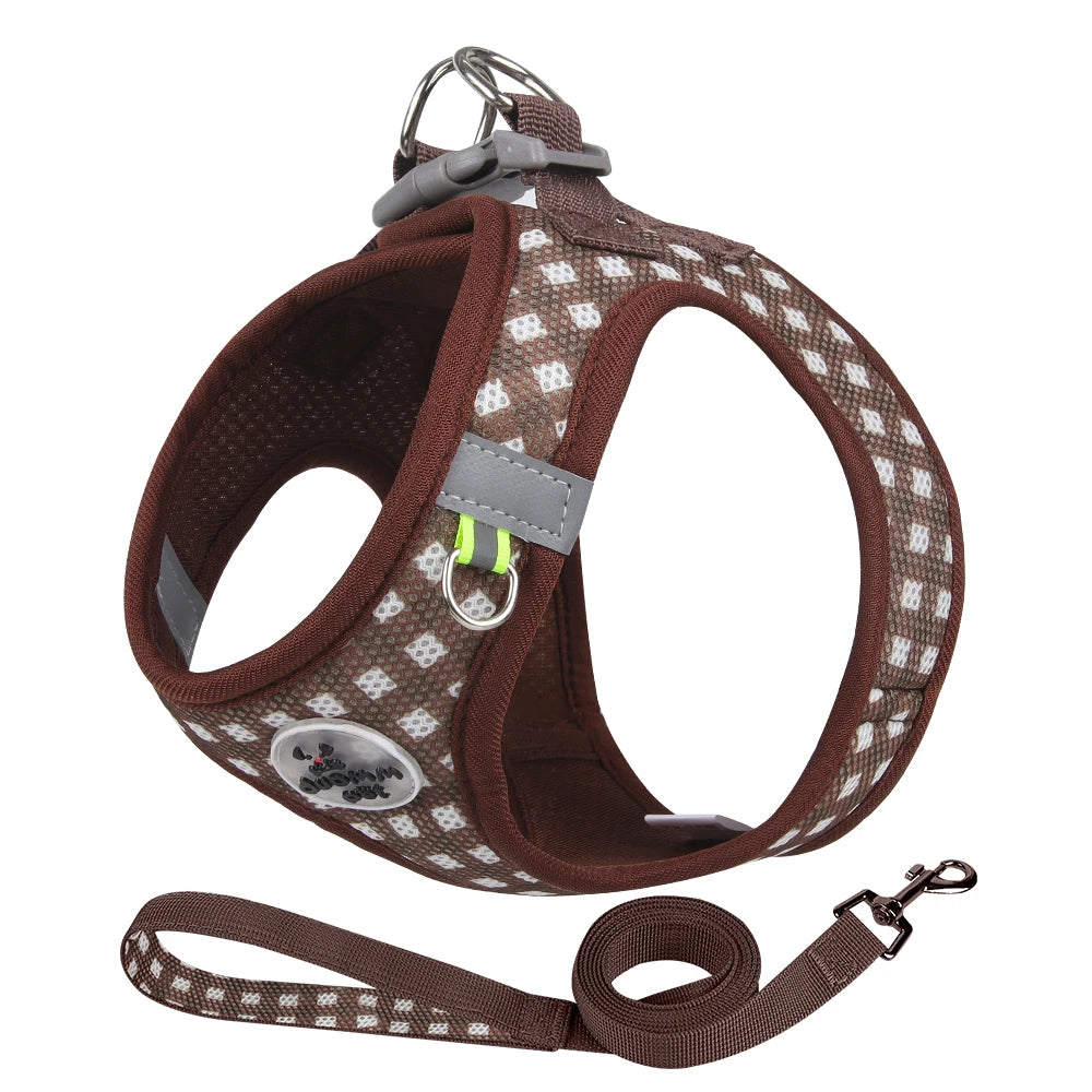 Checkered Pet Harness and Leash Set for Small Dogs & Cats, Breathable - My Pet Serenity