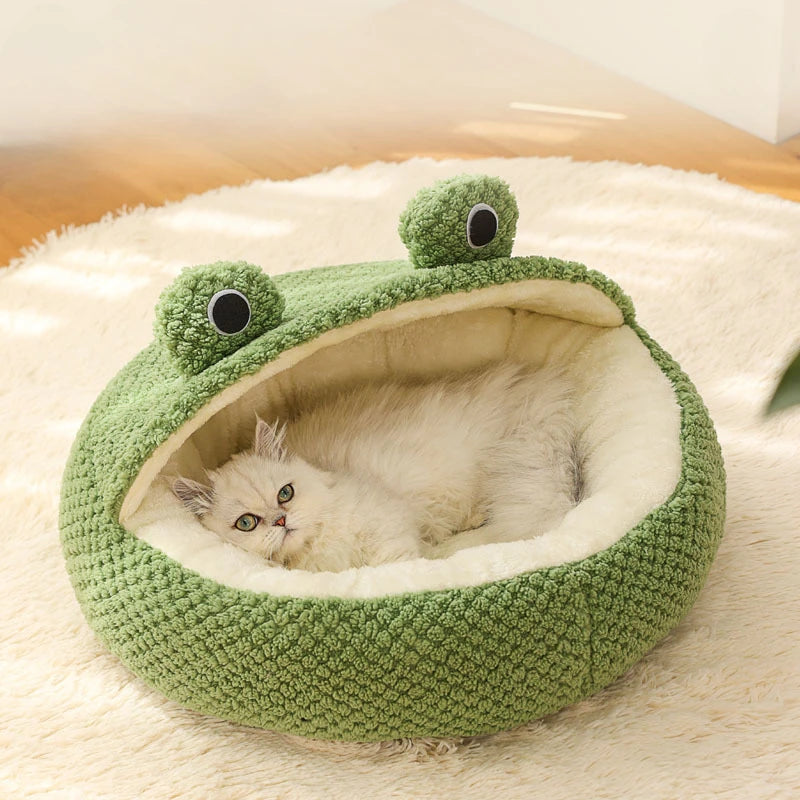 Winter Warm Dog Cat Nest Den - Plush Semi-Enclosed Frog Mattress - My Pet Serenity