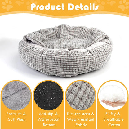 Hooded Orthopedic Donut Dog Bed Fluffy Washable Non-Slip Calming Cave - My Pet Serenity