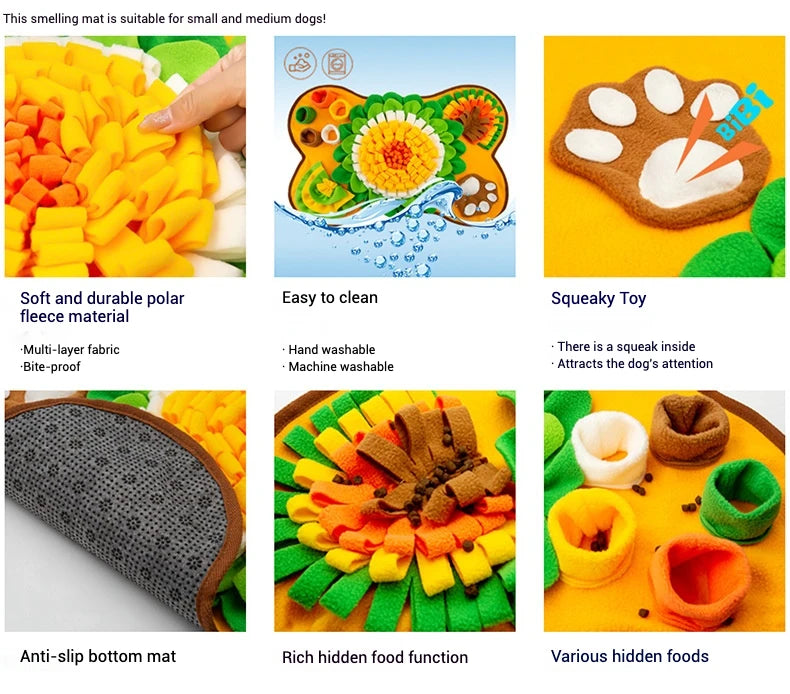 Snuffle Mat for Small/Medium Dogs - Soft Fleece, Squeaky Toy, SlowFeed - My Pet Serenity