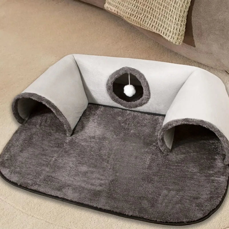 U-shaped Cat Tunnel Bed – Interactive Hide & Seek Nest, Washable - My Pet Serenity